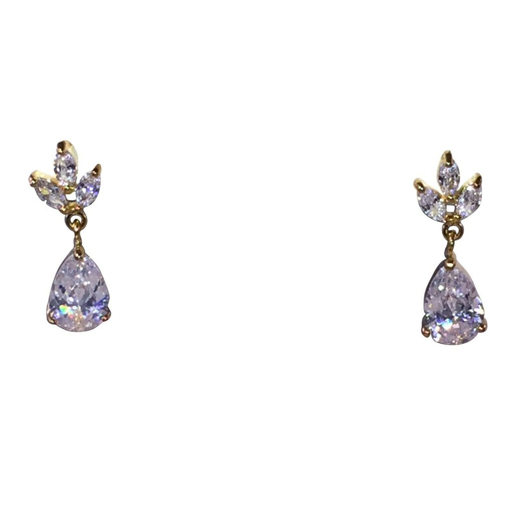 Clear Faceted Crystal Earrings With 18 Kt Yellow G